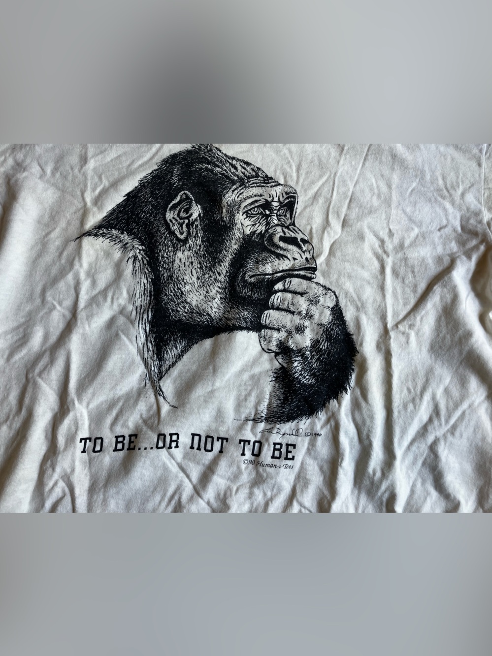 White Home Art Print - Monkey Thinking 'To Be...Or Not To Be' vintage 1990